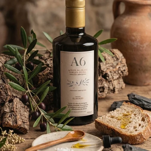 aceite de oliva virgen extra del Bierzo A6 botella arbequina