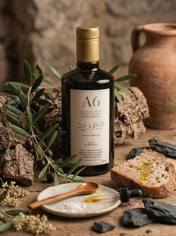 aceite de oliva virgen extra del Bierzo A6 botella arbequina