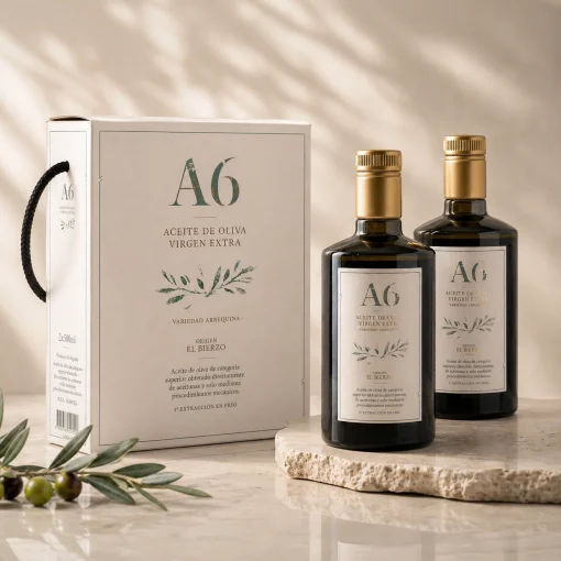 Estuche aceite de oliva virgen extra del Bierzo con 2 botellas A6